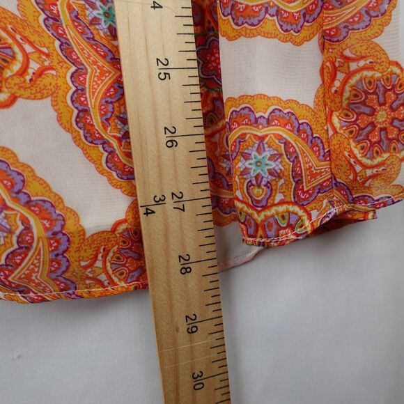 Peck & Peck Blouse Women's Medium Orange White Medallion Lined Fall Halloween - Picture 6 of 11